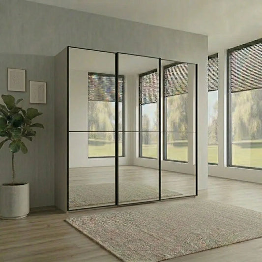 Wiemann Full Mirror Phoenix Apex Pebble Grey Carcase 3 Door Sliding Wardrobe