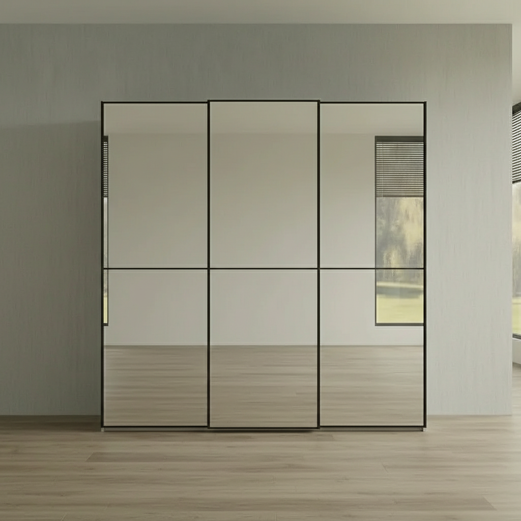 Wiemann Full Mirror Phoenix Apex Pebble Grey Carcase 3 Door Sliding Wardrobe - front view