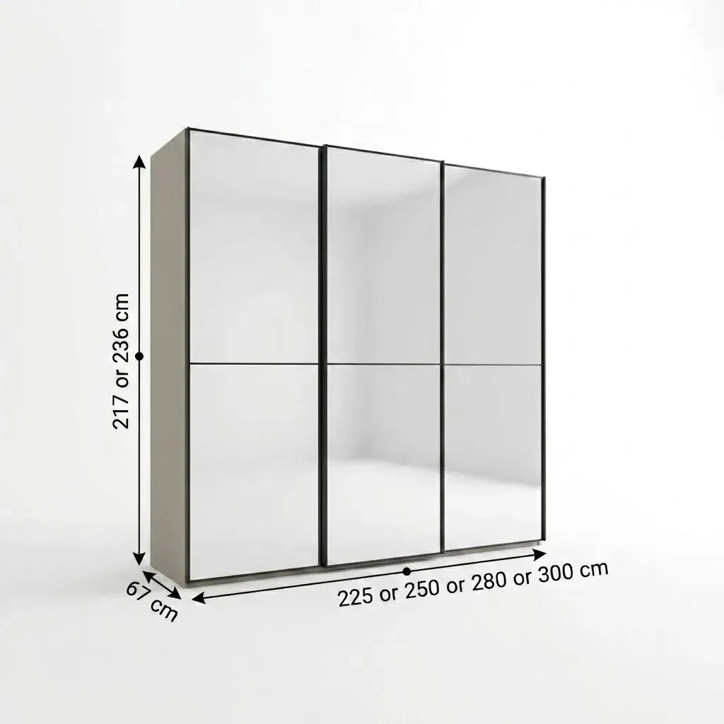 Wiemann Full Mirror Phoenix Apex Pebble Grey Carcase 3 Door Sliding Wardrobe - Dimensions