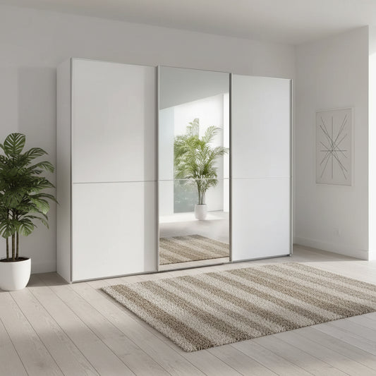 Wiemann Phoenix White 3 Door Sliding Wardrobe in Matte with mirror