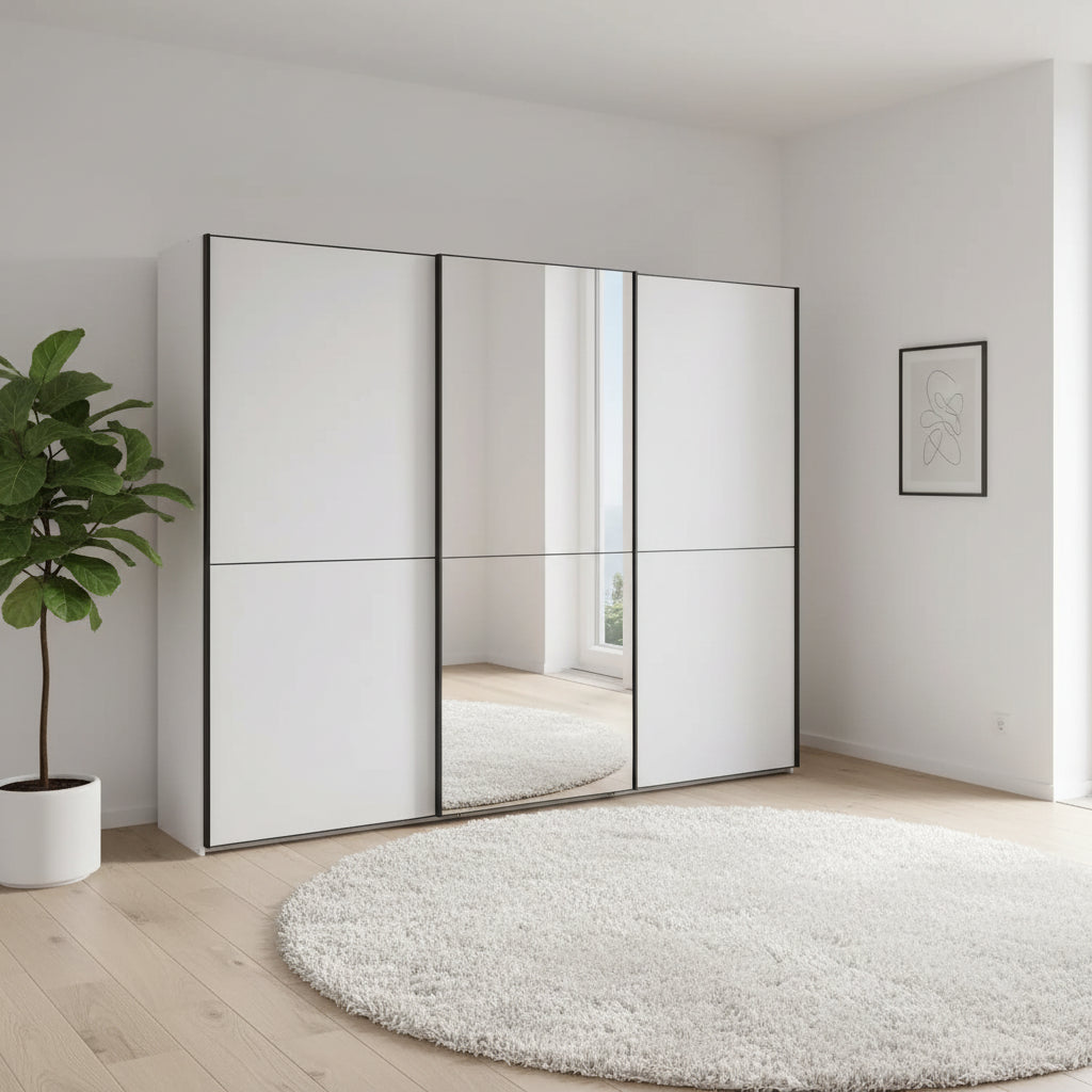 Wiemann Phoenix White 3 Door Sliding Wardrobe in Glass with mirror