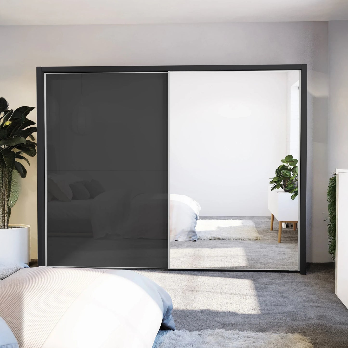 Wiemann Bristol Graphite Sliding Door Wardrobe With Mirror