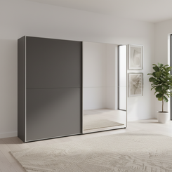 Wiemann Berlin Bristol Graphite Decor Finish Sliding Door Wardrobe with Mirror, Available in 4 Width Sizes 150cm, 200cm, 250cm, and 300cm, Free Delivery and Assembly
