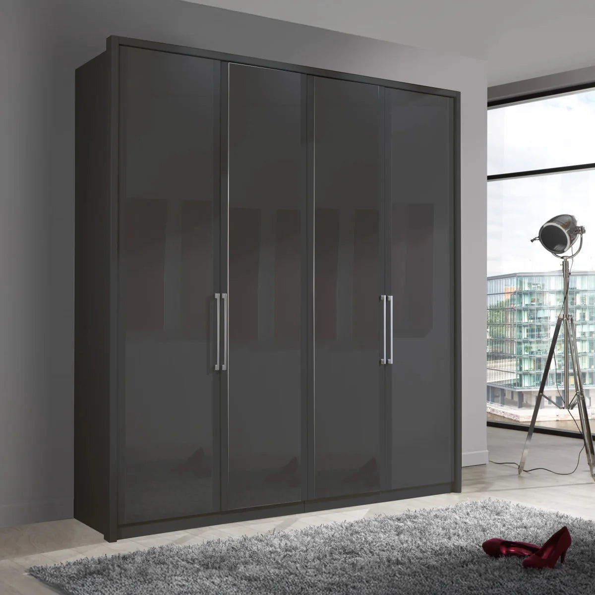 Wiemann Bristol Graphite Glass Front 4 Door Wardrobe