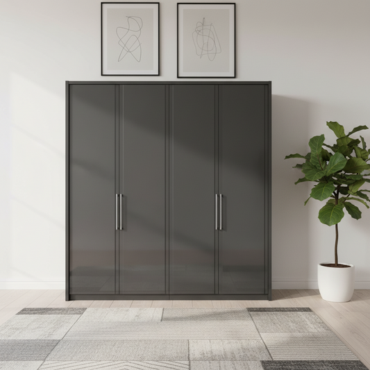 Wiemann Bristol Graphite Glass Front 4 Door Wardrobe