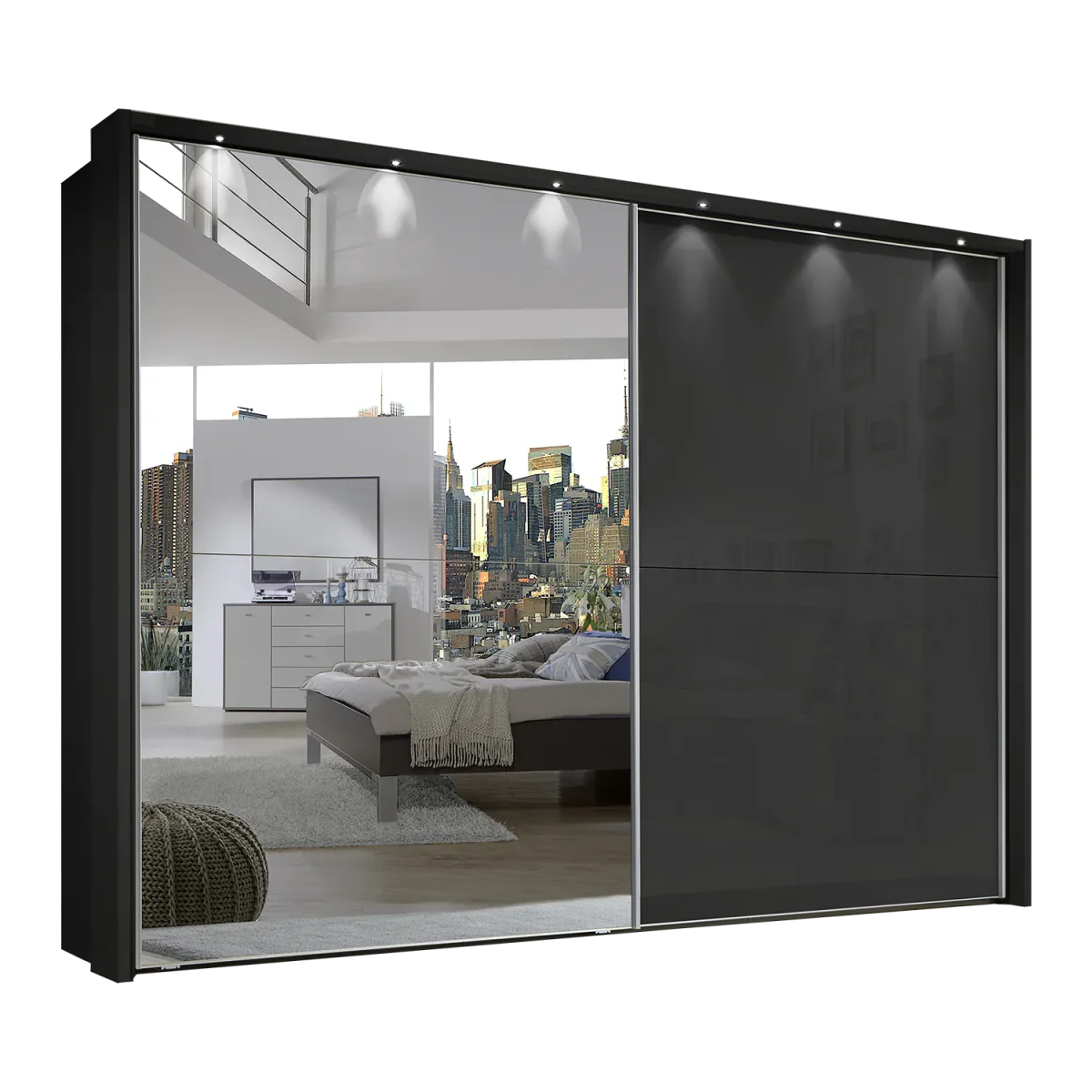 Wiemann Bristol Graphite Sliding Door Wardrobe With Mirror