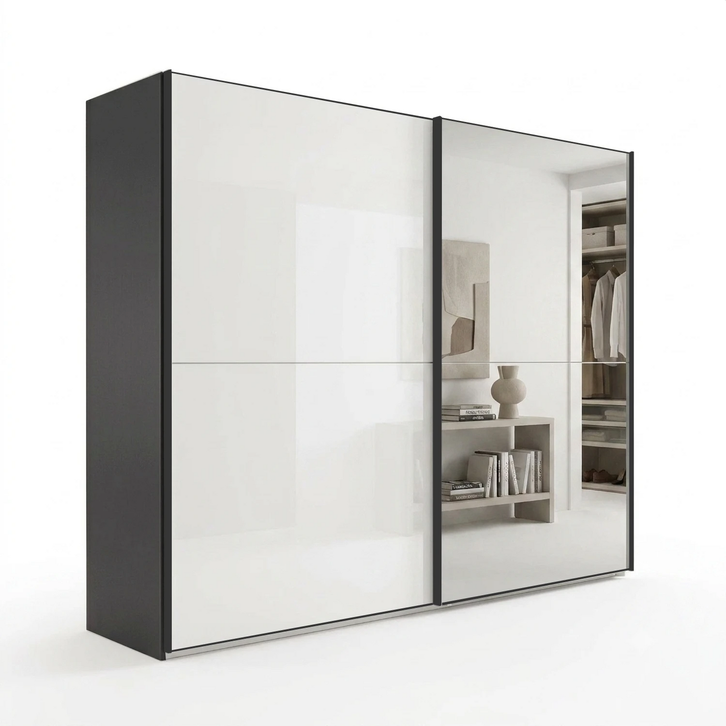 Wiemann Bristol Graphite and White Glass Sliding Door Wardrobe with Mirror