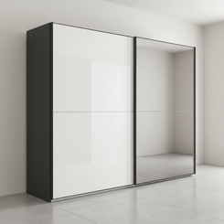 Wiemann Bristol Graphite and White Glass Sliding Door Wardrobe with Mirror