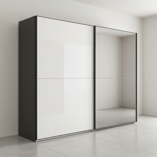 Wiemann Bristol Graphite and White Glass Sliding Door Wardrobe with Mirror