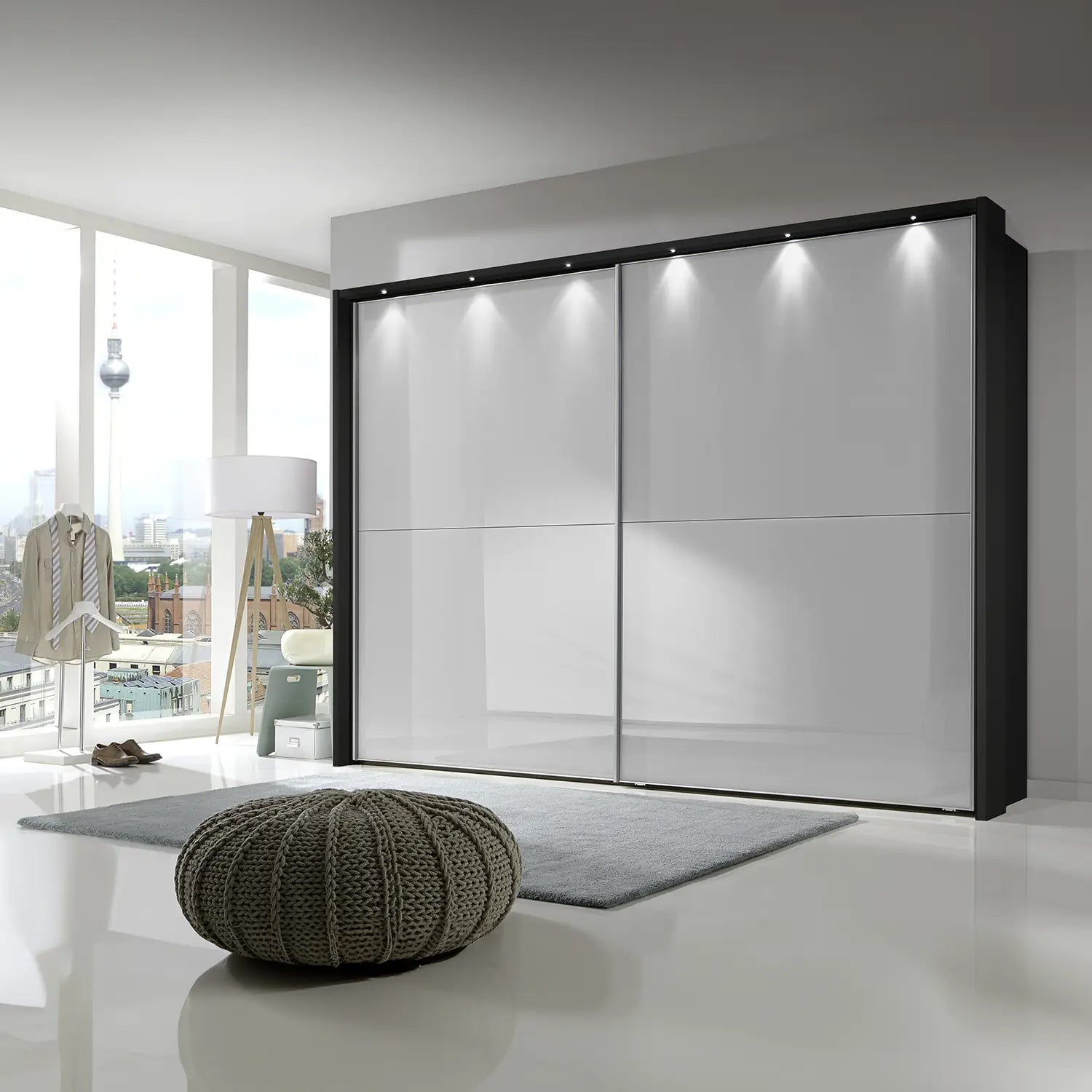 Lifestyle image of Wiemann Bristol Graphite With White Sliding Door Wardrobe 