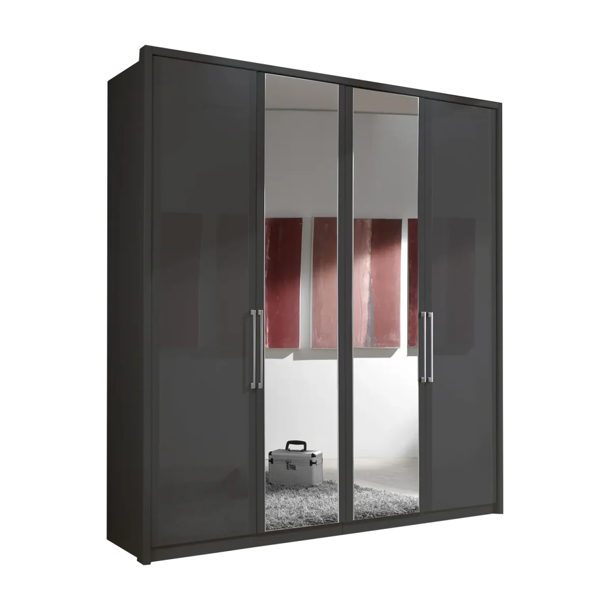 Wiemann Bristol Graphite and Mirror Front 4 Door Wardrobe