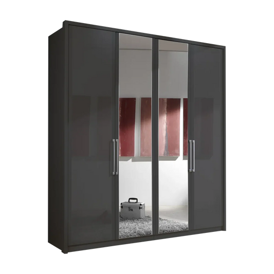 Wiemann Bristol Graphite and Mirror Front 4 Door Wardrobe
