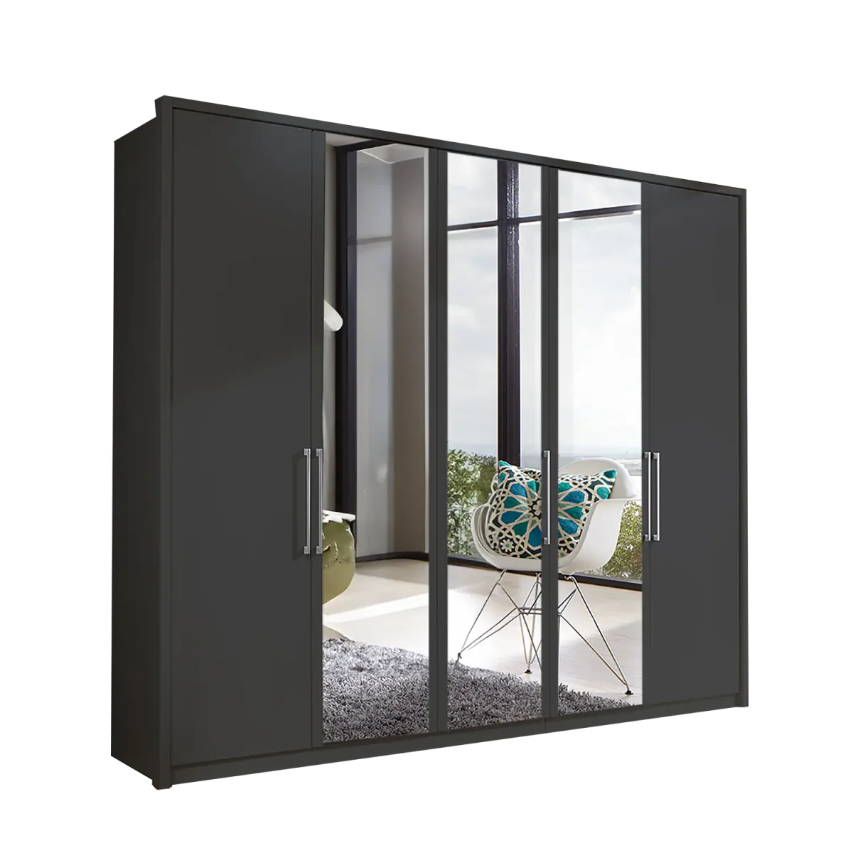Wiemann Bristol Graphite and Mirror Front 4 Door Wardrobe 