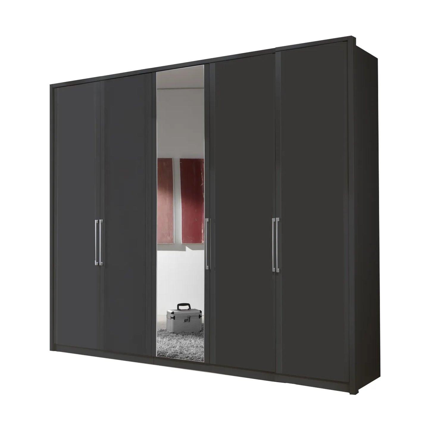 Wiemann Bristol Graphite and Mirror Front 4 Door Wardrobe