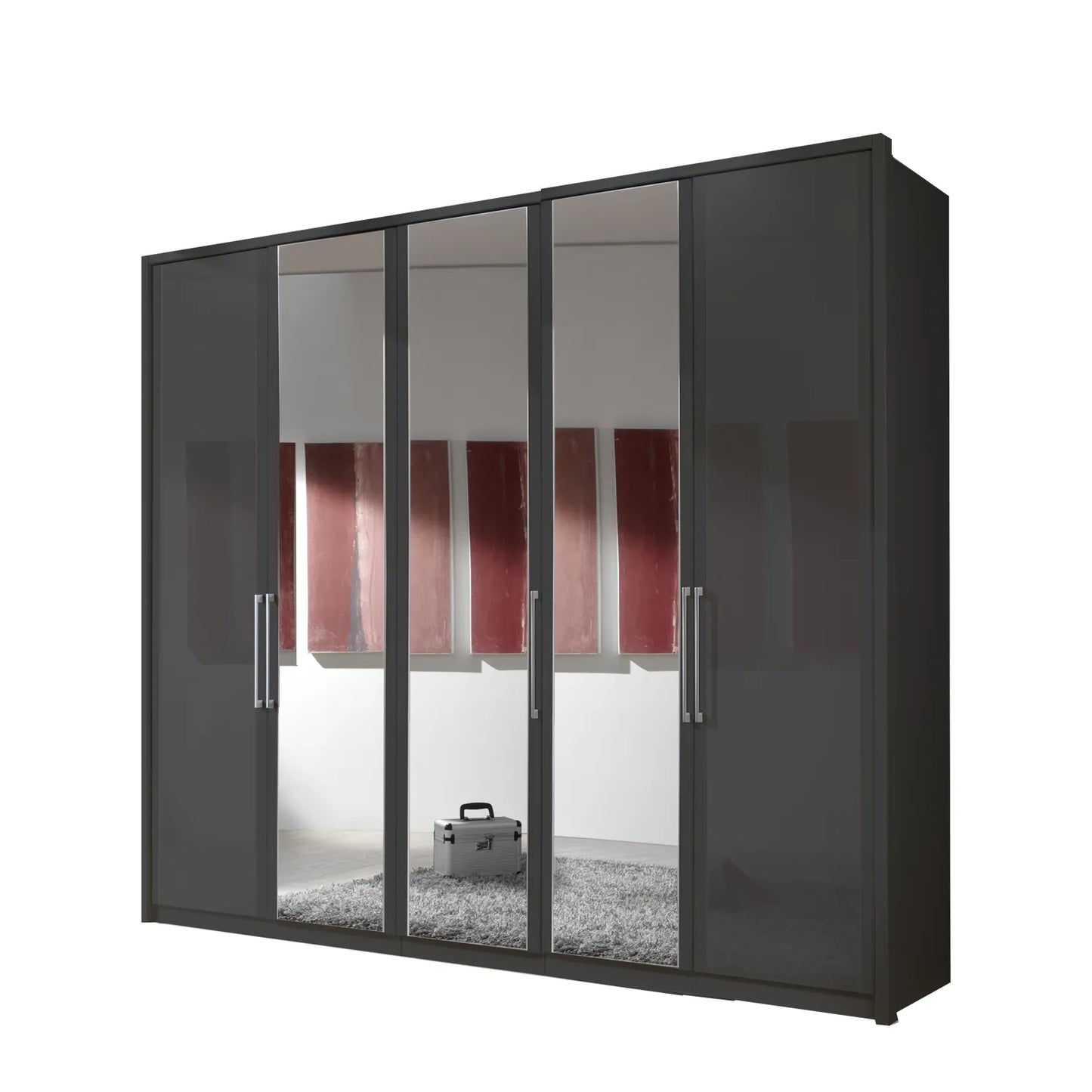 Wiemann Bristol Graphite and Mirror Front 4 Door Wardrobe