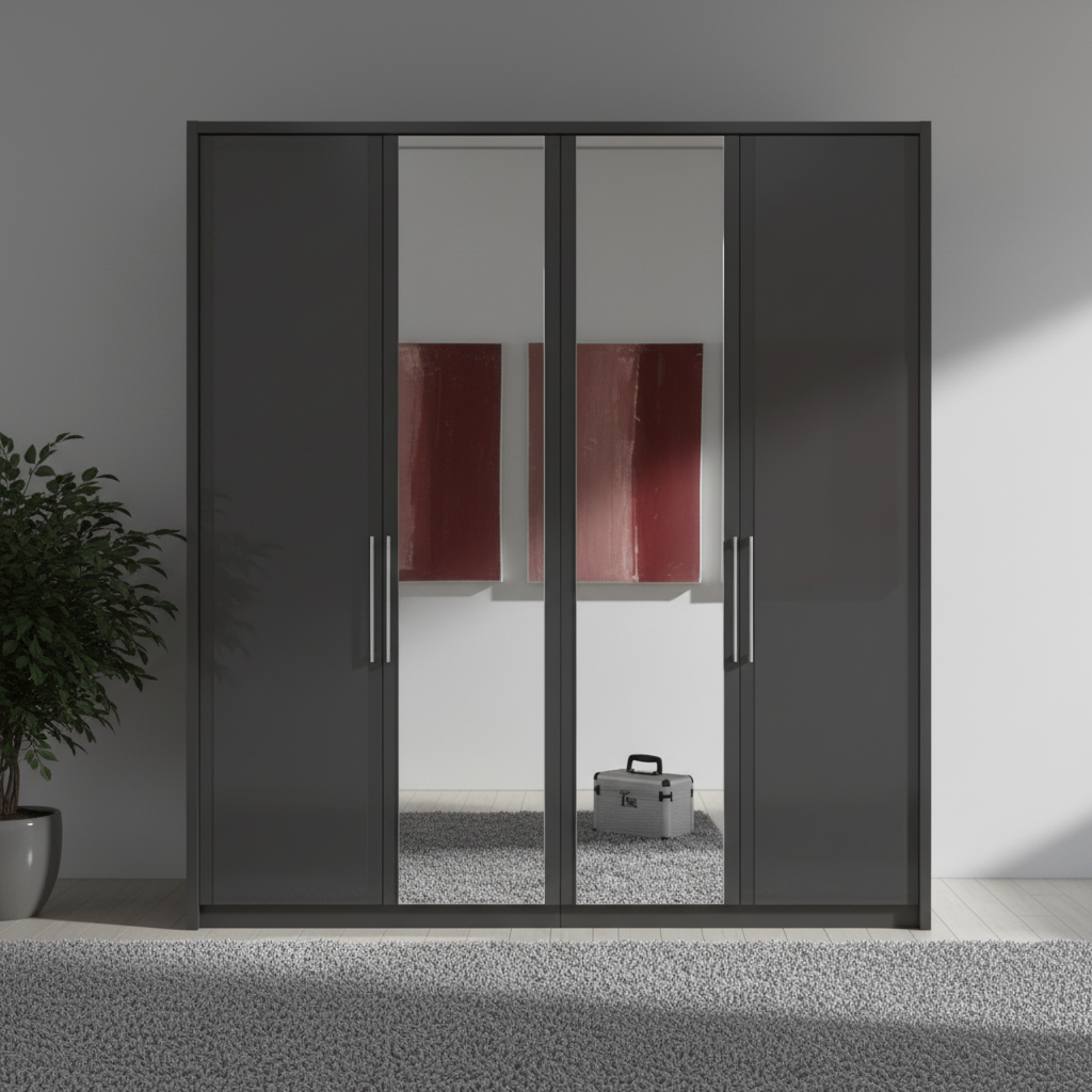 Wiemann Bristol Graphite and Mirror Front 4 Door Wardrobe