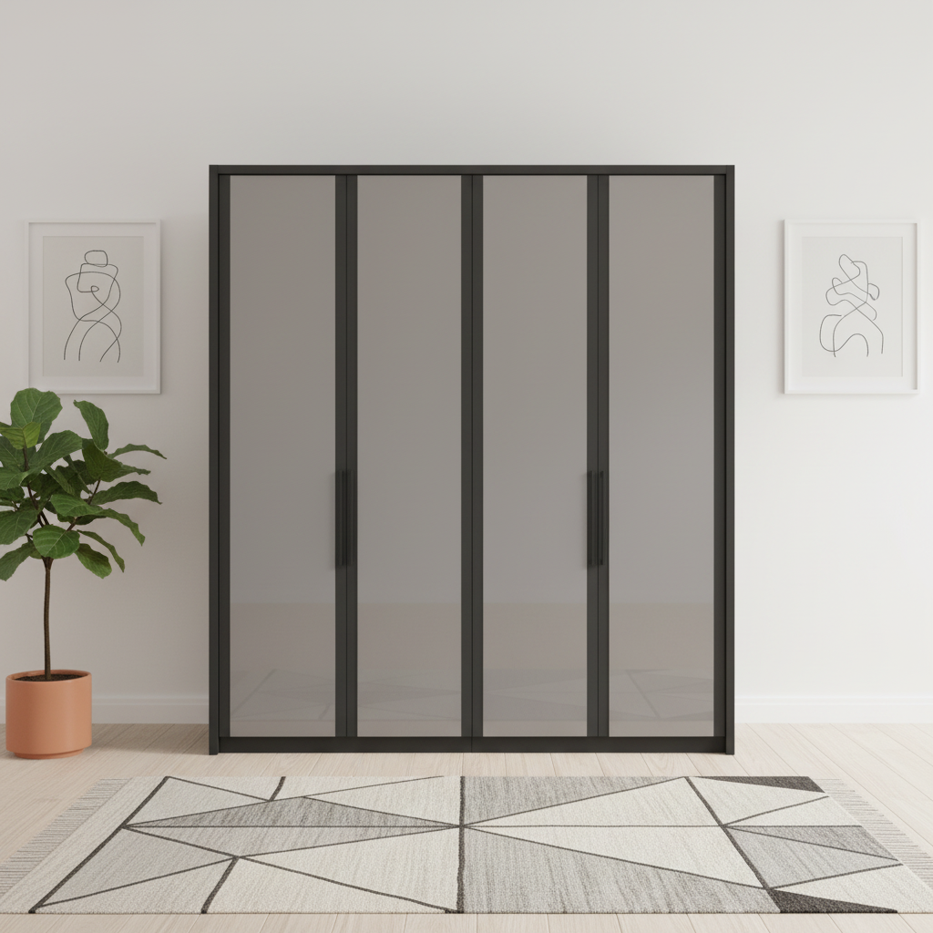 Wiemann Bristol Graphite and Pebble Grey Glass Front 4 Door Wardrobe