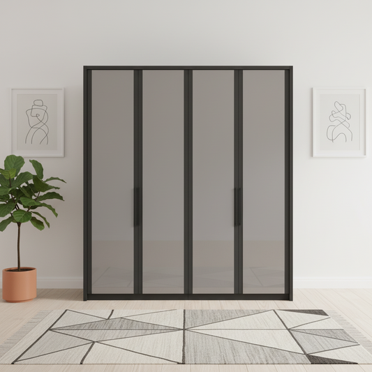 Wiemann Bristol Graphite and Pebble Grey Glass Front 4 Door Wardrobe
