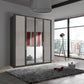 Wiemann Bristol Graphite and Pebble Grey Glass Front 4 Door Wardrobe with Mirror 