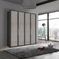 Wiemann Bristol Graphite and Pebble Grey Glass Front 4 Door Wardrobe with Mirror 