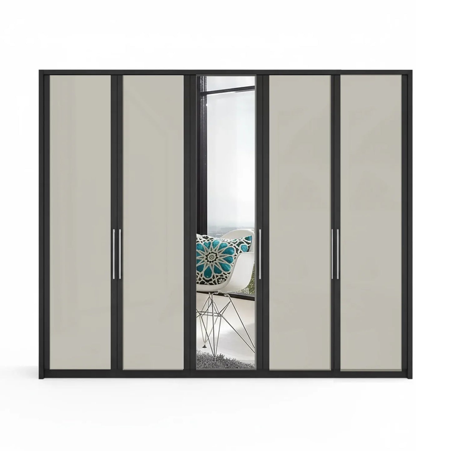Wiemann Bristol Graphite and Pebble Grey Glass Front 4 Door Wardrobe with Mirror