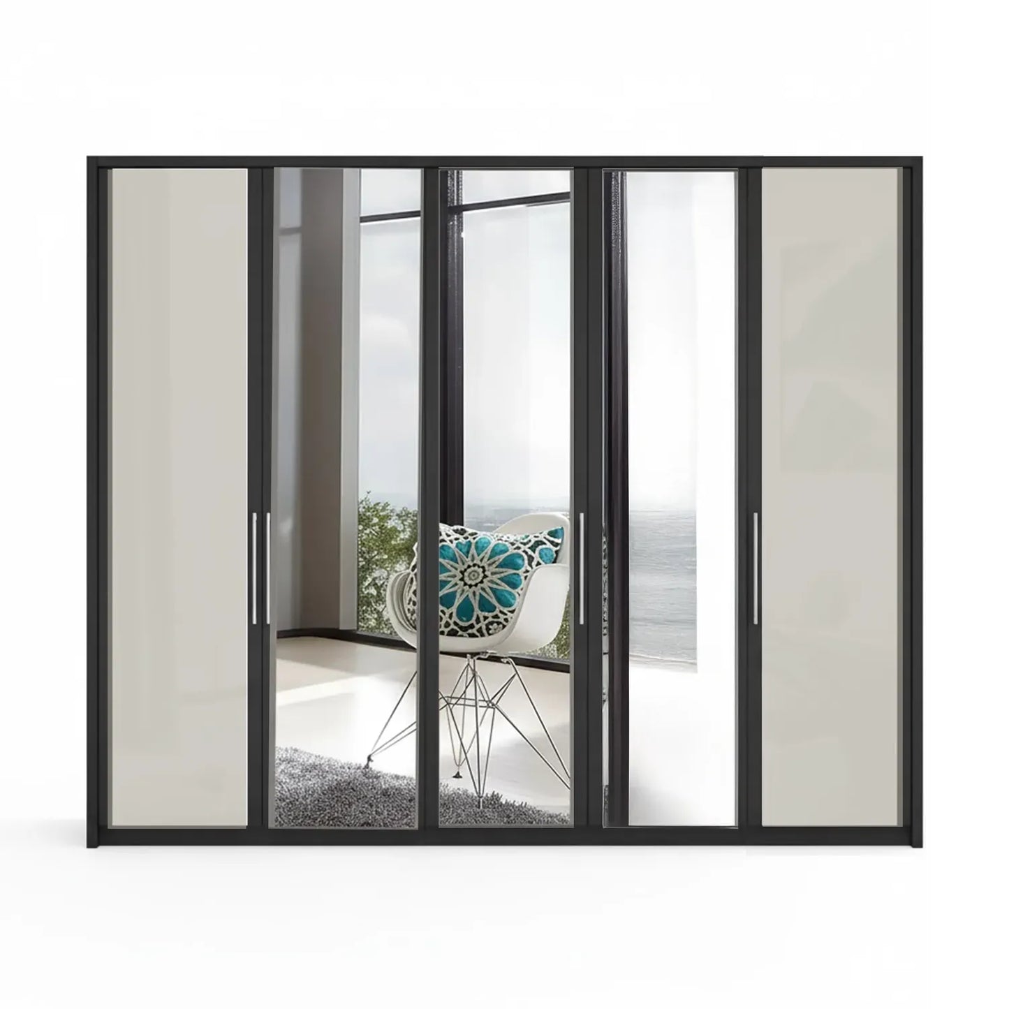 Wiemann Bristol Graphite and Pebble Grey Glass Front 4 Door Wardrobe with Mirror