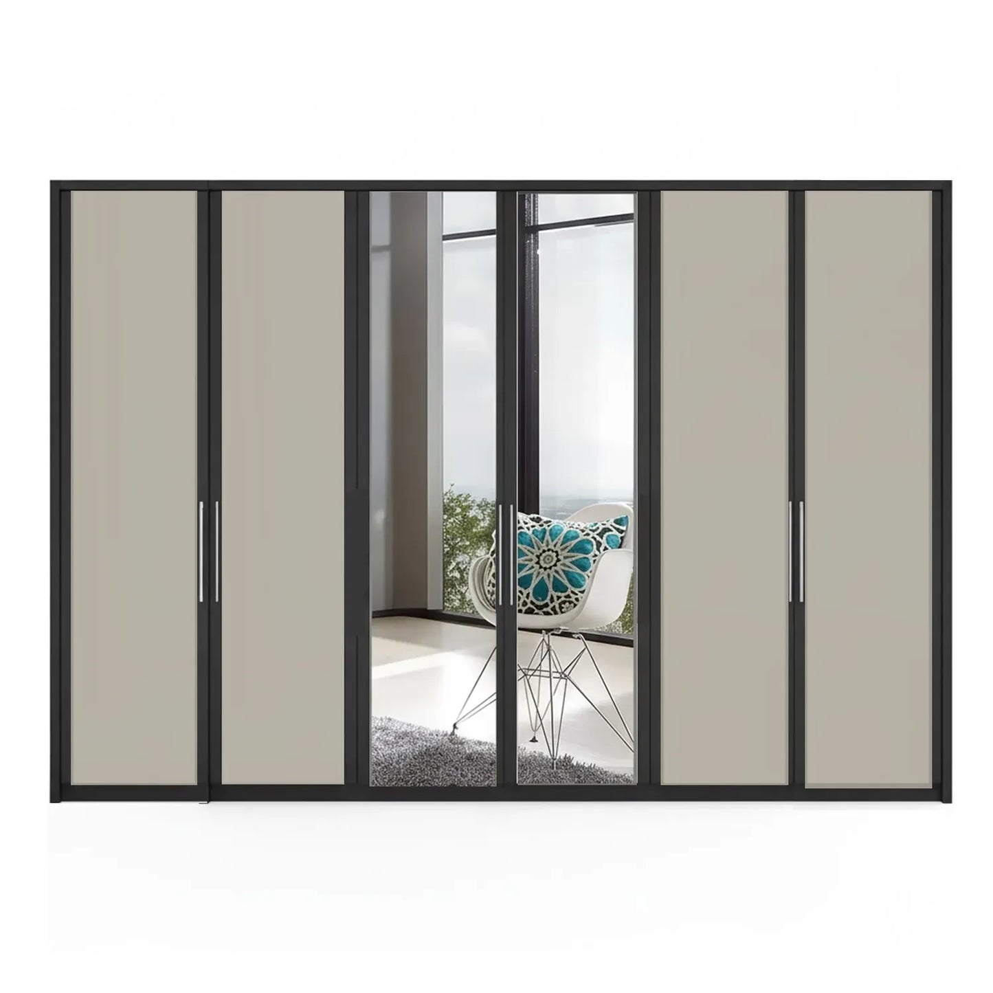 Wiemann Bristol Graphite and Pebble Grey Glass Front 4 Door Wardrobe with Mirror