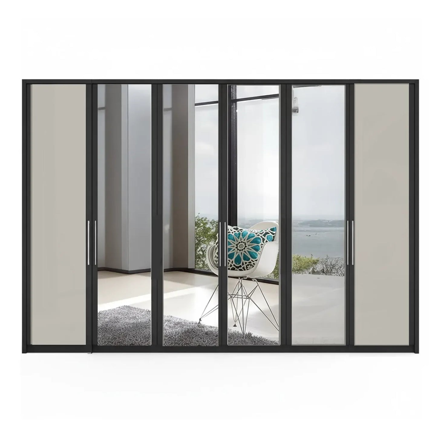 Wiemann Bristol Graphite and Pebble Grey Glass Front 4 Door Wardrobe with Mirror