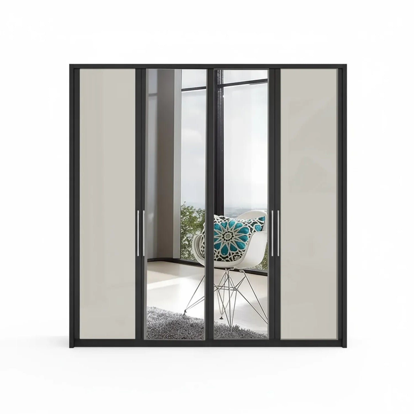 Wiemann Bristol Graphite and Pebble Grey Glass Front 4 Door Wardrobe with Mirror