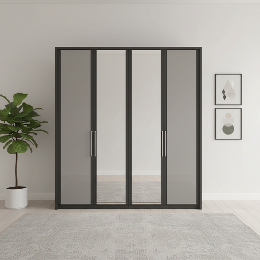 Wiemann Bristol Graphite and Pebble Grey Glass Front 4 Door Wardrobe with Mirror