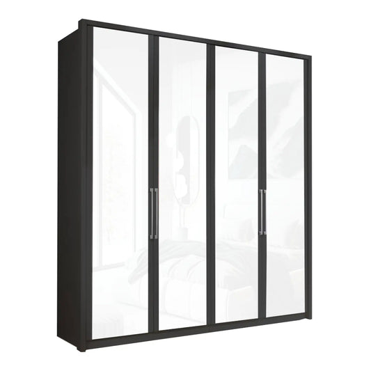 Wiemann Bristol Graphite and White Glass Front 4 Door Wardrobe 
