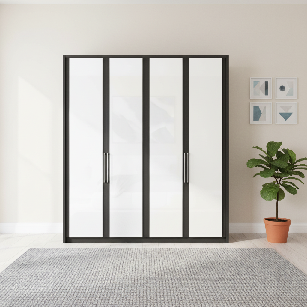 Wiemann Bristol Graphite and White Glass Front 4 Door Wardrobe