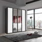 Wiemann Bristol Graphite and White Glass Front 4 Door Wardrobe with Mirror 