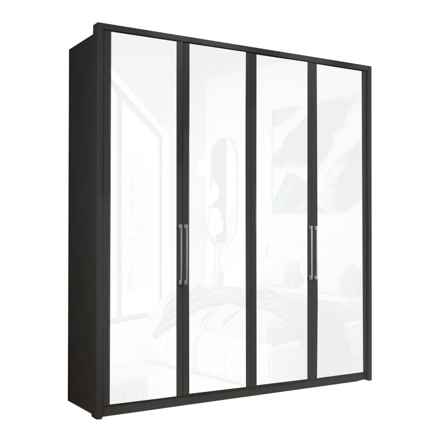 Wiemann Bristol Graphite and White Glass Front 4 Door Wardrobe with Mirror 