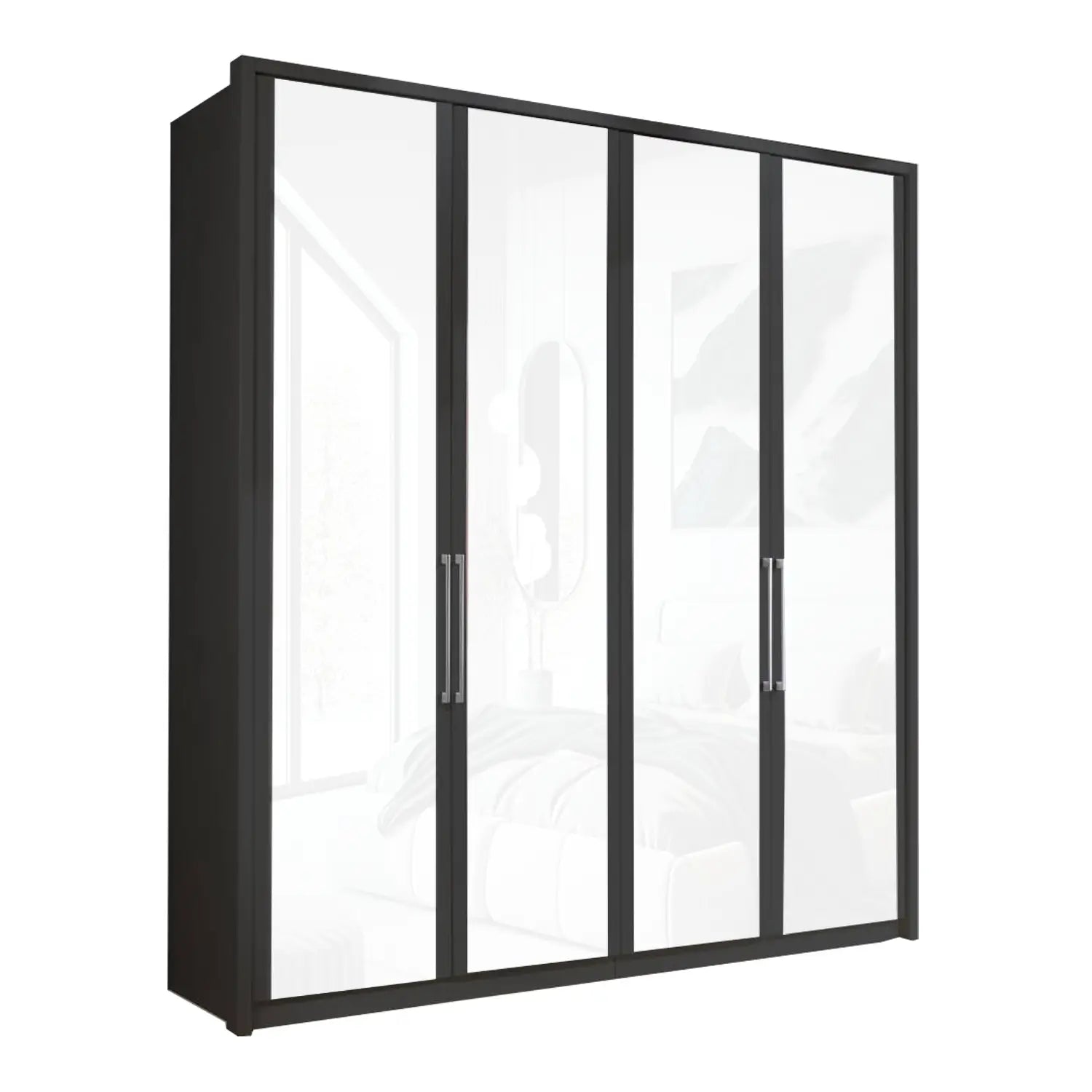 Wiemann Bristol Graphite and White Glass Front 4 Door Wardrobe with Mirror 