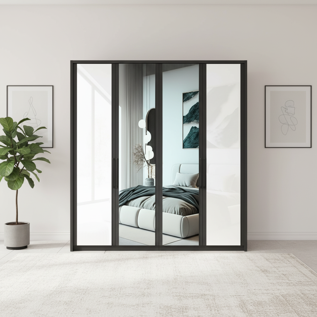 Wiemann Bristol Graphite and White Glass Front 4 Door Wardrobe with Mirror