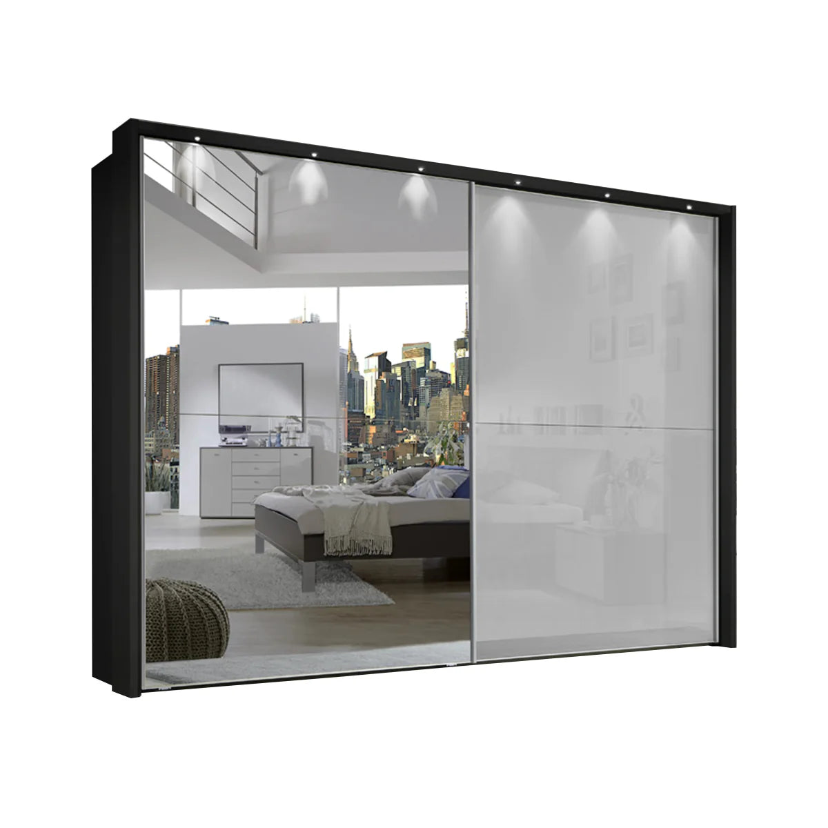 Wiemann Bristol Graphite and White Glass Sliding Door Wardrobe with Mirror 