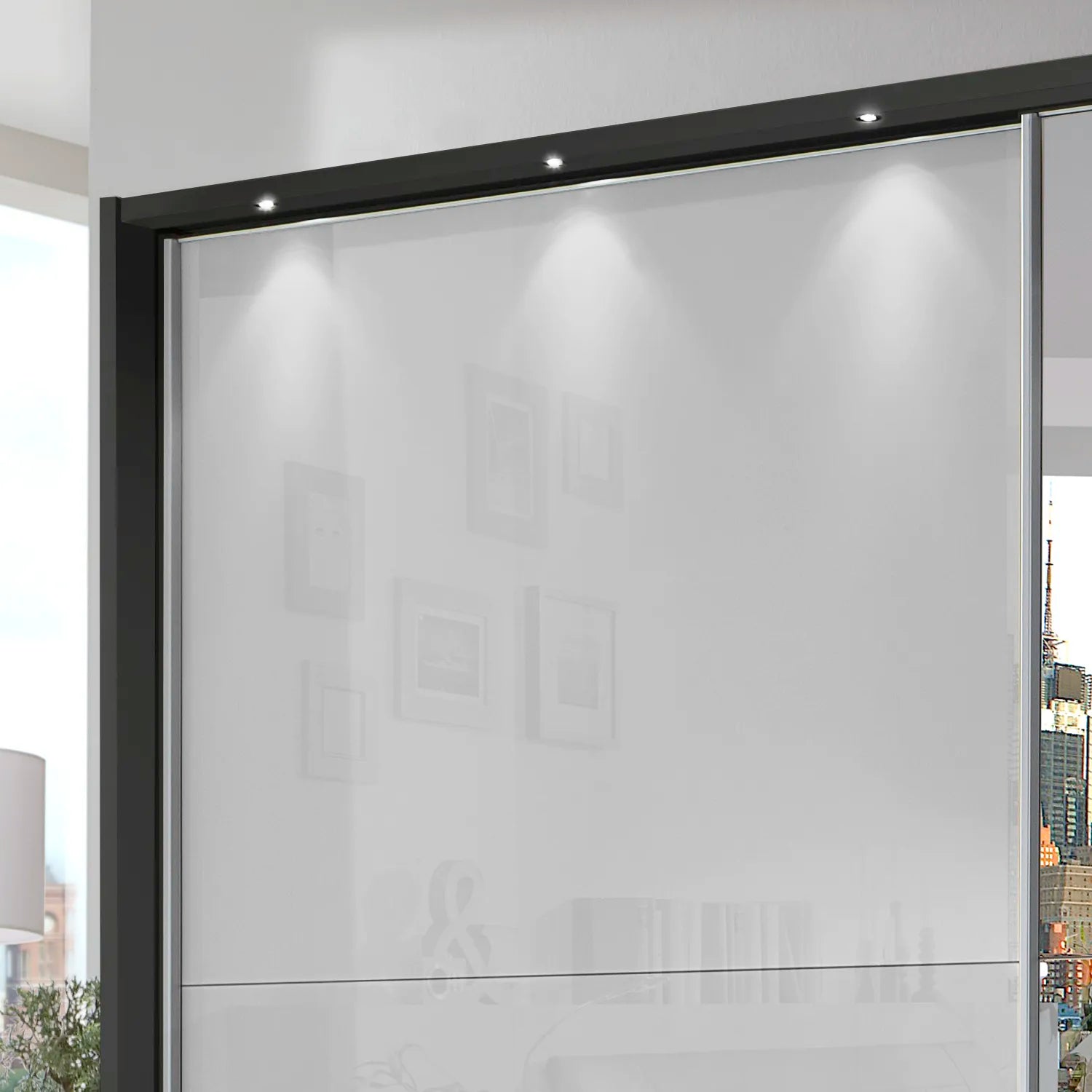 Wiemann Bristol Graphite and White Glass Sliding Door Wardrobe with Mirror 