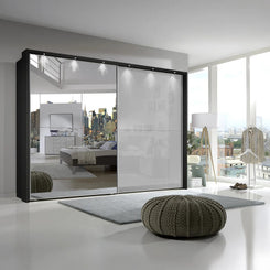 Graphite and White glass sliding Door Wardrobe with mirror
