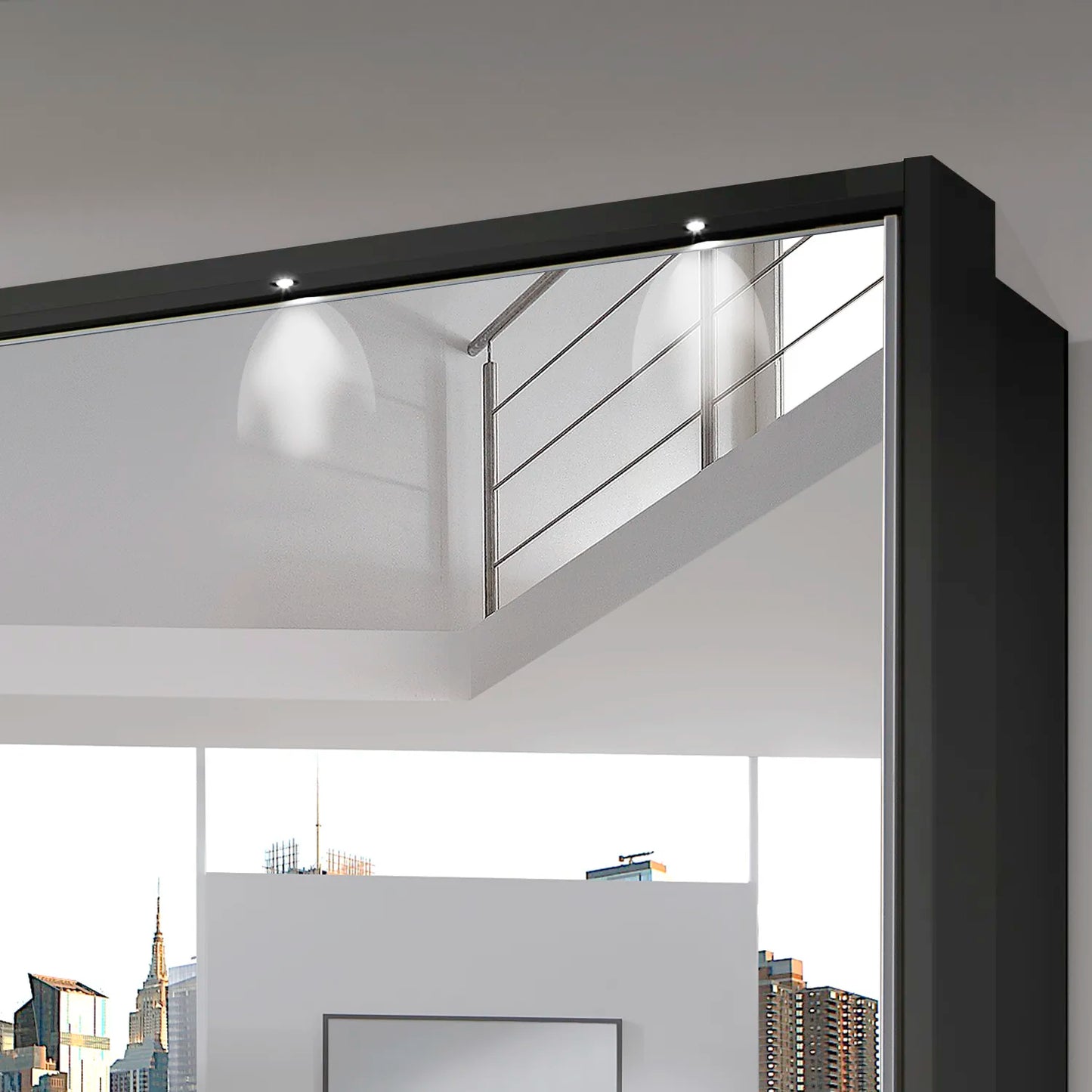 Wiemann Bristol Graphite and White Glass Sliding Door Wardrobe with Mirror 