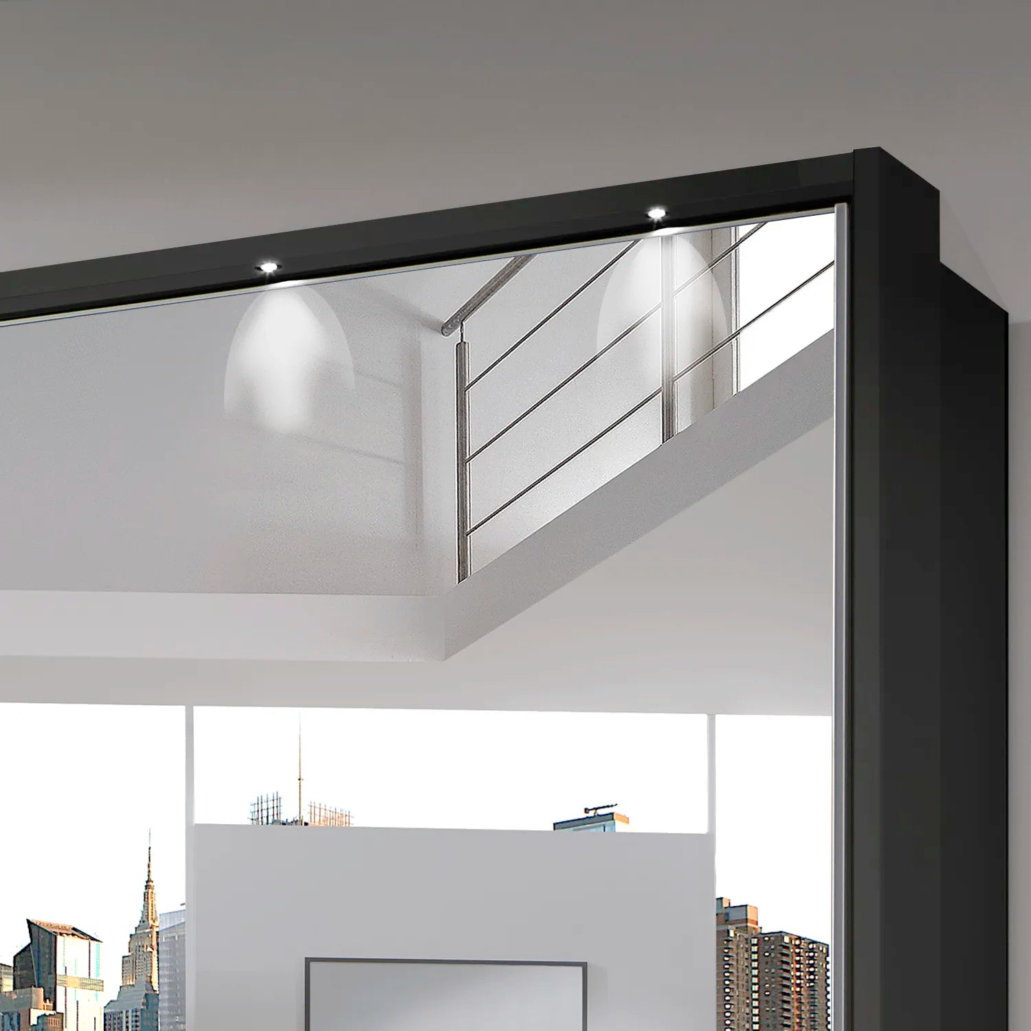 Wiemann Bristol Graphite and White Glass Sliding Door Wardrobe with Mirror 