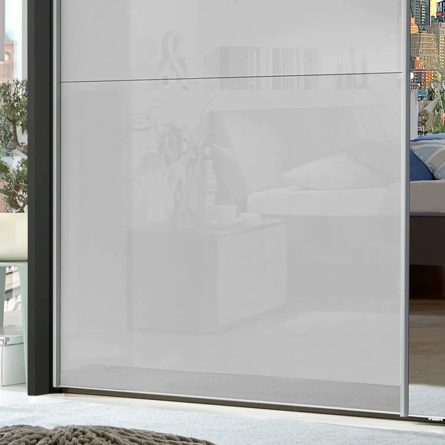 Wiemann Bristol Graphite and White Glass Sliding Door Wardrobe with Mirror 