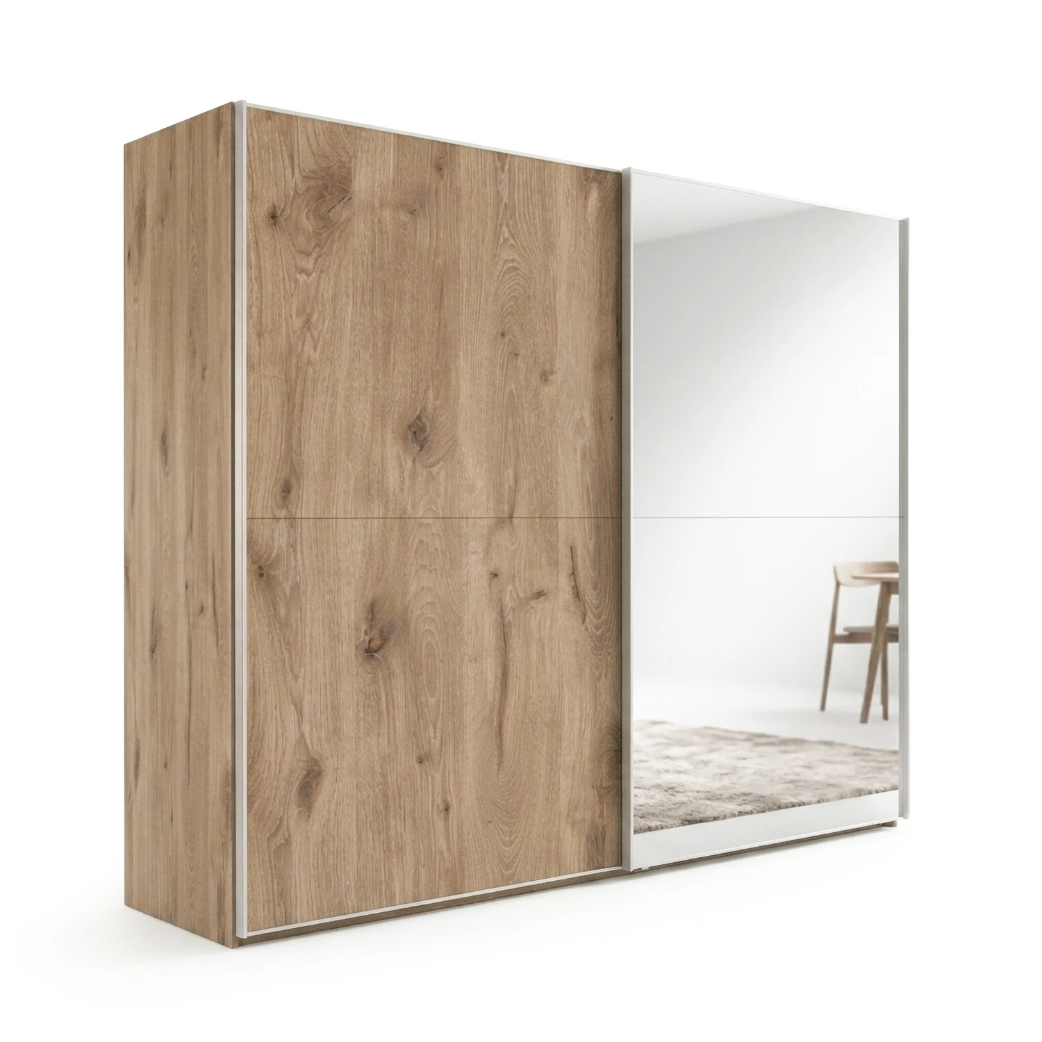 Wiemann Bristol Berlin Noridc Oak Sliding Door Wardrobe with Mirror and Silver Handles  in 150cm, 200cm, 250cm and 300cm widths.