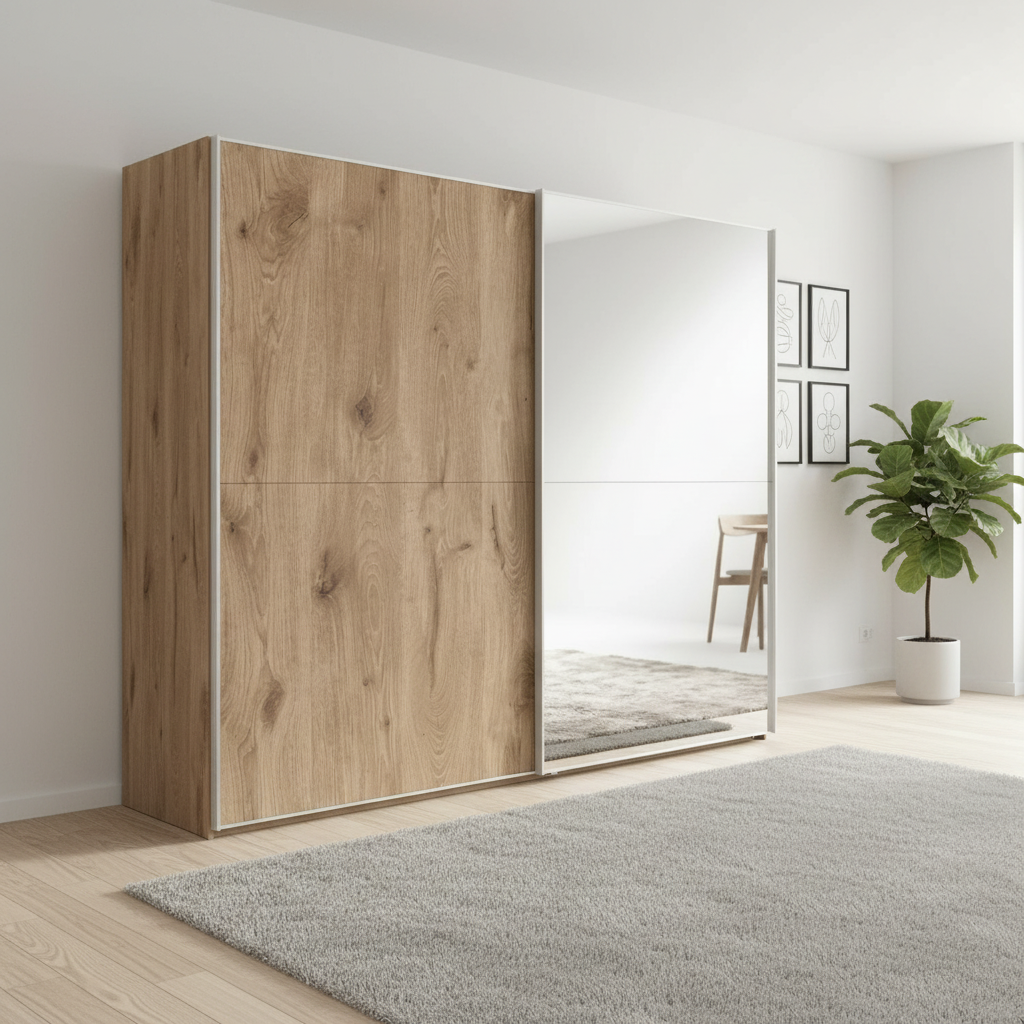 Wiemann Bristol Berlin Noridc Oak Sliding Door Wardrobe with Mirror in 150cm, 200cm, 250cm and 300cm widths.