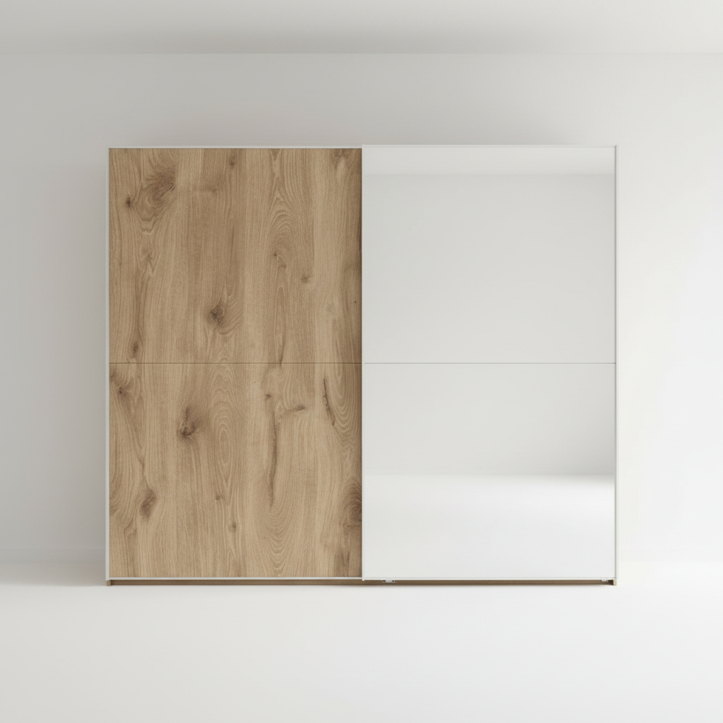 Wiemann Bristol Berlin  Oak Sliding Door Wardrobe with Mirror on Right Door  in 150cm, 200cm, 250cm and 300cm widths.