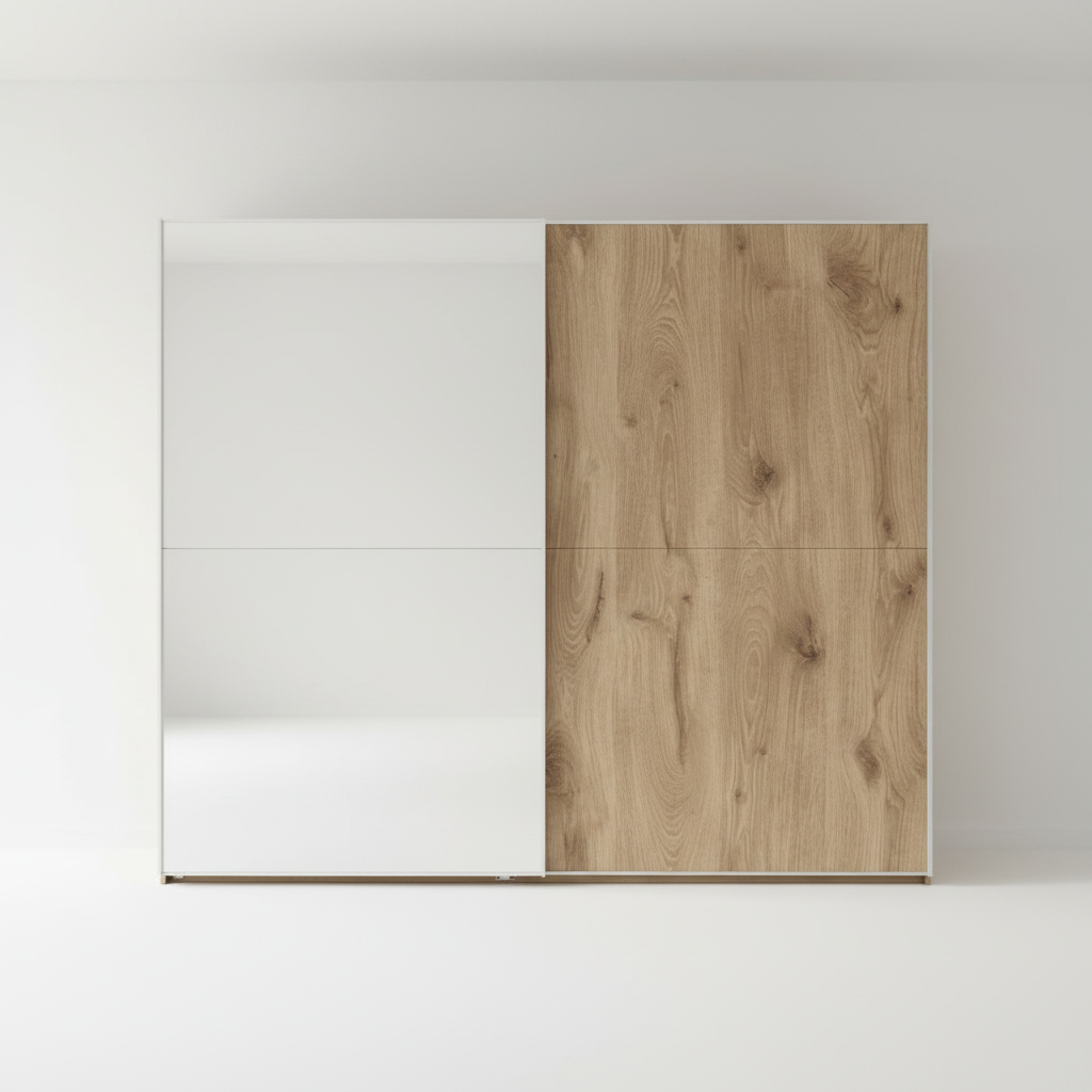 Wiemann Bristol Berlin  Oak Sliding Door Wardrobe with Mirror on Left Door  in 150cm, 200cm, 250cm and 300cm widths.