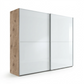 Wiemann Bristol Berlin White Glass Sliding Door Wardrobe, Carcase in Oak finish , Available in Width size 150cm, 200cm, 250cm and 300cm. Free Delivery and Assembly