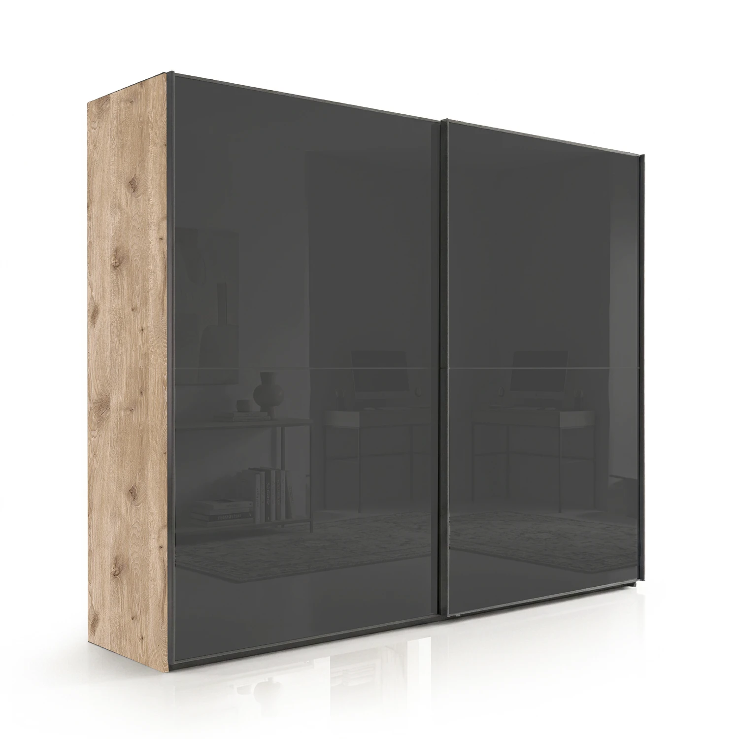 Wiemann Bristol Berlin  Oak Carcase and Graphite Glass Sliding Door Wardrobe in 150cm, 200cm, 250cm and 300cm widths.