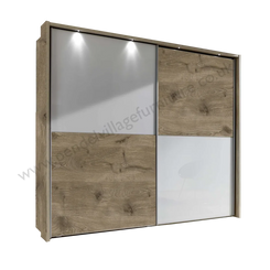 Wiemann Bristol Oak and White Glass Sliding Door Wardrobe 