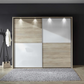 Lifestyle Image of Wiemann Bristol Oak and White Glass Sliding Door Wardrobe 